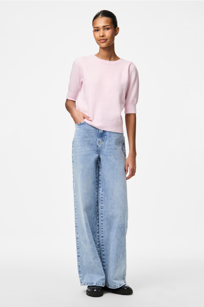 PCFUNIA SS O-NECK BOW KNIT TOP D2D 17161141 PINK TULLE